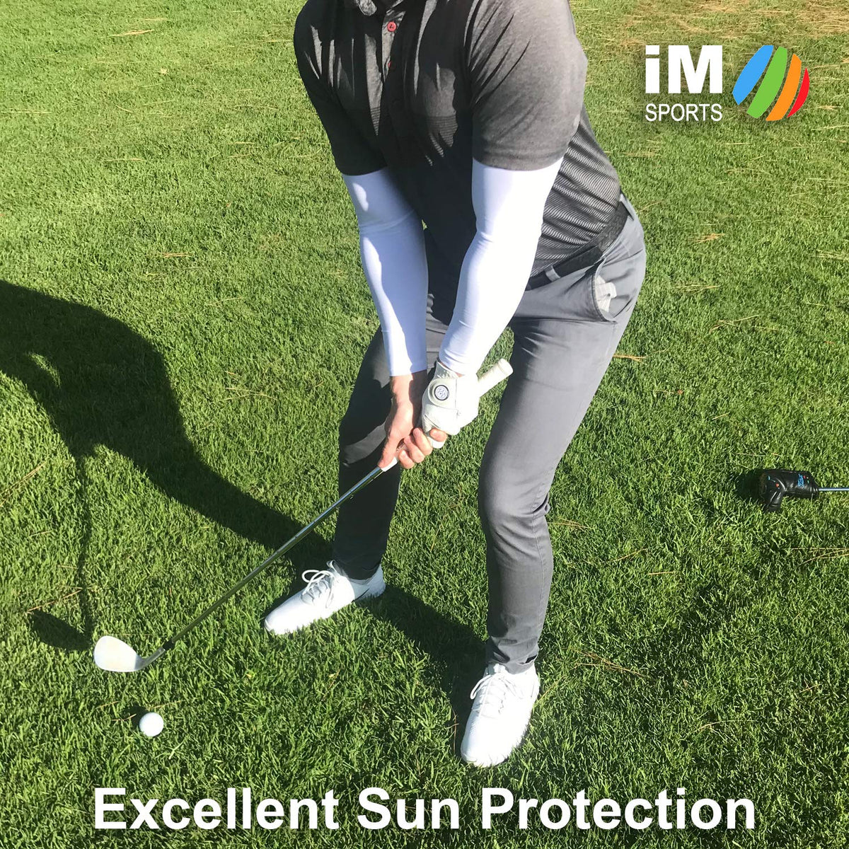 iM Sports Long Driver Sun Sleeves fabric close-up highlights breathable, moisture-wicking performance.
