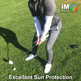 iM Sports Long Driver Sun Sleeves fabric close-up highlights breathable, moisture-wicking performance.