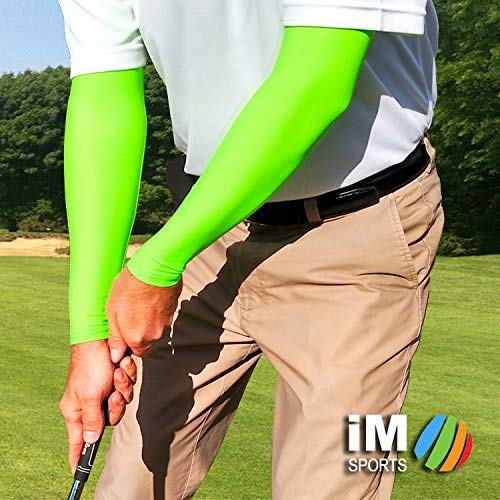 iM Sports Long Driver Sun Sleeves on course scene with bold red color.