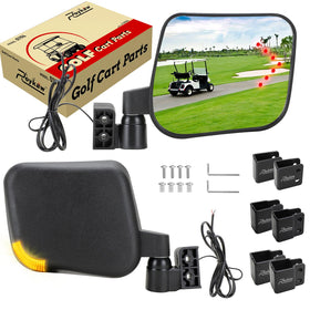 Roykaw Golf Cart No-Drill Folding Side Mirror with LED Turn Signals – Universal Fit (EZGO/Club Car/Yamaha) – 3 Brackets