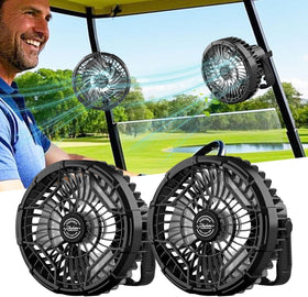 Roykaw Golf Cart Fan 10400mAh – 24H Portable Cooling with LED Light (2-Pack)