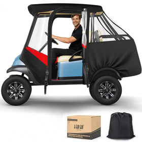 10L0L golf cart enclosure for Club Car Precedent with short roof protects passengers from rain.