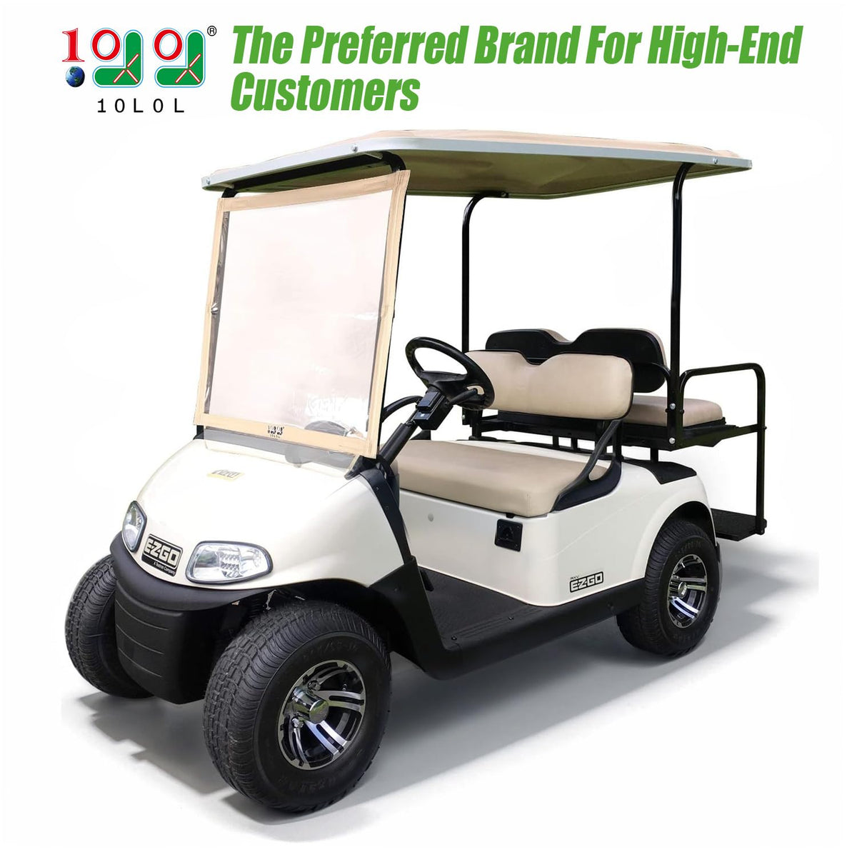 10L0L EZGO RXV windshield top fold-down enables adjustable airflow