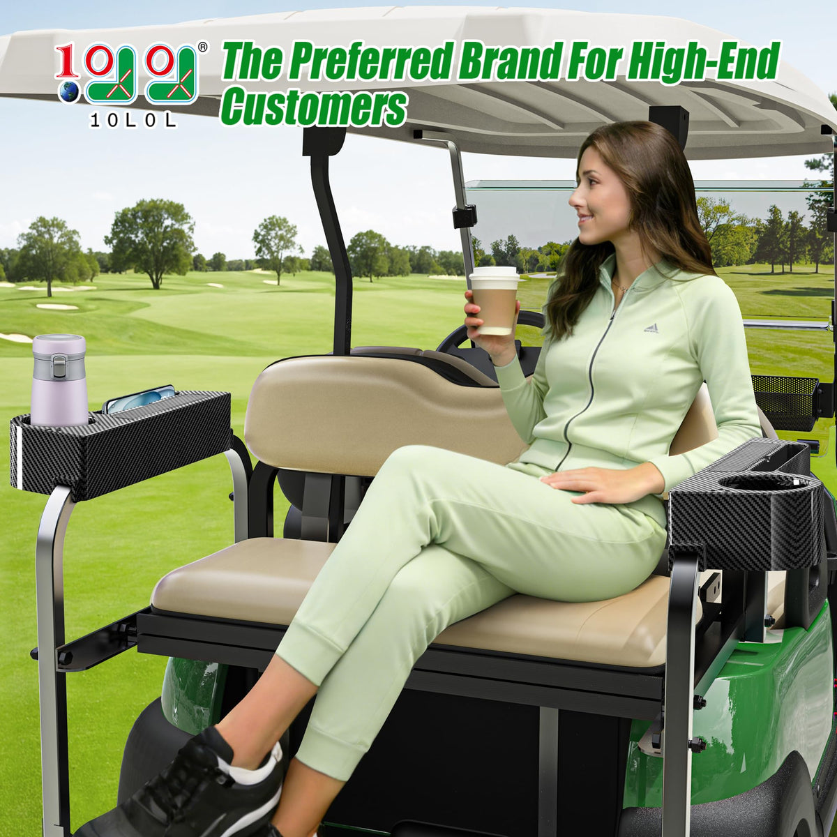 10L0L Golf Cart Armrest with Cup Holder Universal Fit for EZGO Club Car Yamaha | Premium Rear Seat Arm Rest with Phone Holder Carbon Fiber