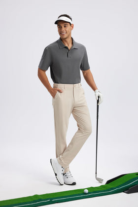 ZOOXING Mens Golf Pants - Lightweight Quick Dry Stretch Trousers, Anti-Slip Back Waistband, Khaki 30/32/34 | 4 Pockets