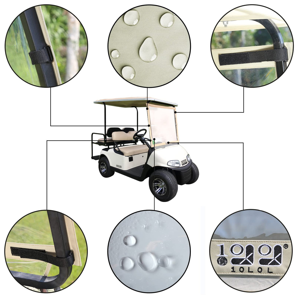 10L0L EZGO RXV crack-resistant PVC windshield for durable daily use