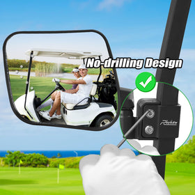 Roykaw Golf Cart No-Drill Folding Side Mirror with LED Turn Signals – Universal Fit (EZGO/Club Car/Yamaha) – 3 Brackets
