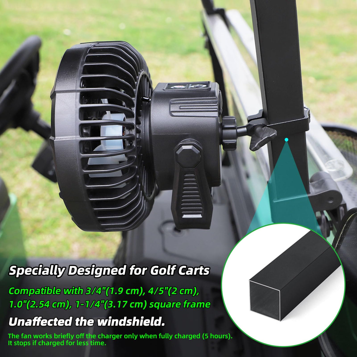 Roykaw Golf Cart Fan 10400mAh – 24H Portable Cooling with LED Light (2-Pack)