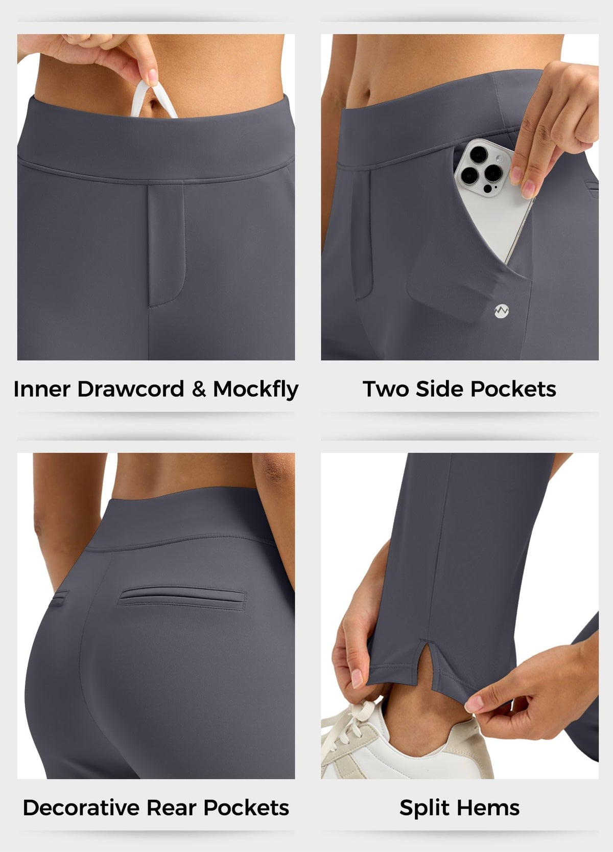 Willit Women's Golf Pants Ankle Travel Stretch Petite — Gray, 7/8 Length, 27.5in Inseam