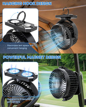 SOQSYS 2-Pack Magnetic Golf Cart Fan – 12000mAh, 3-Speed, USB-C, LED Light