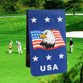 PINMEI Golf Leather Scorecard Holder Cover – Yardage Book with American Flag Ball Marker + Free Pencil, 4.33 × 7.48 in