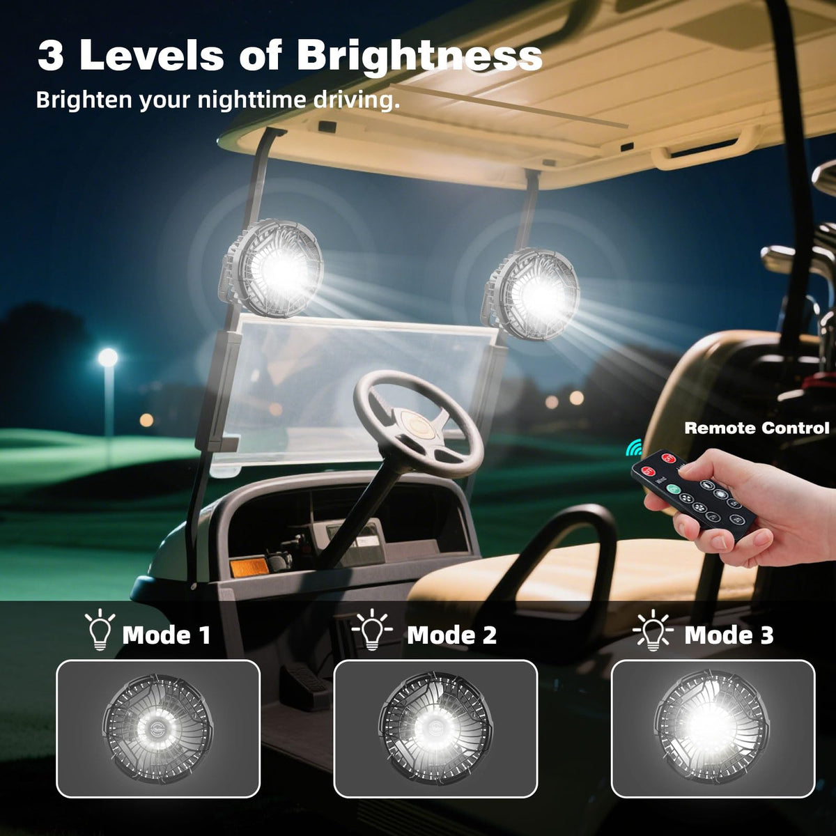 Roykaw Golf Cart Fan 10400mAh – 24H Portable Cooling with LED Light (2-Pack)