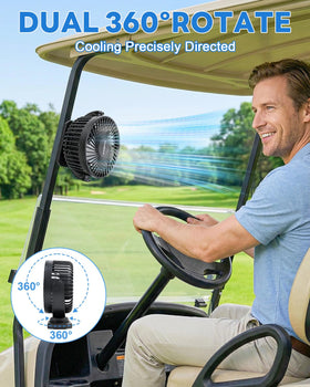 SOQSYS 2-Pack Magnetic Golf Cart Fan – 12000mAh, 3-Speed, USB-C, LED Light