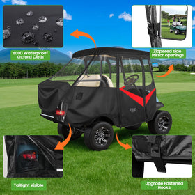 Six bottom hooks secure the enclosure over the cart.