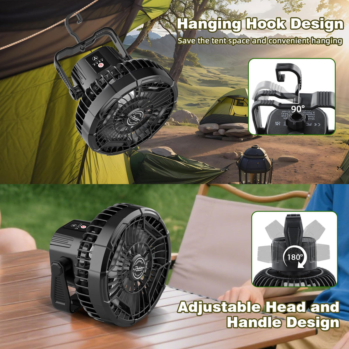 Roykaw Golf Cart Fan 10400mAh – 24H Portable Cooling with LED Light (2-Pack)
