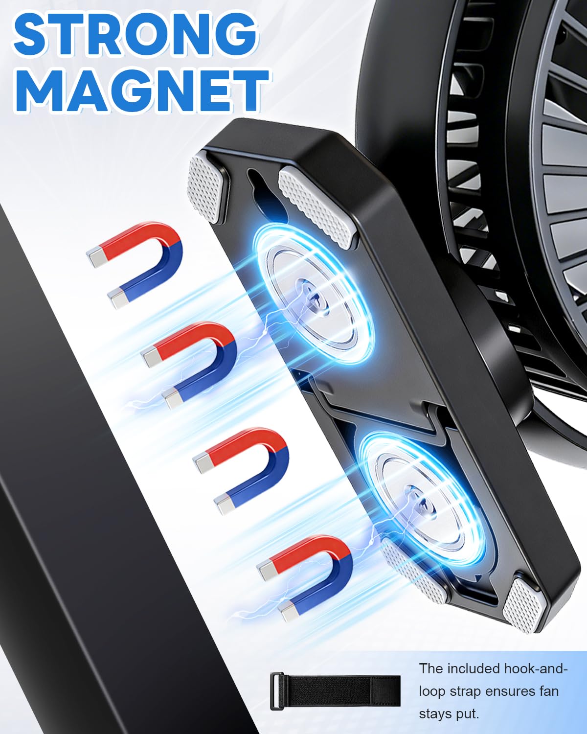 SOQSYS 2-Pack Magnetic Golf Cart Fan – 12000mAh, 3-Speed, USB-C, LED Light