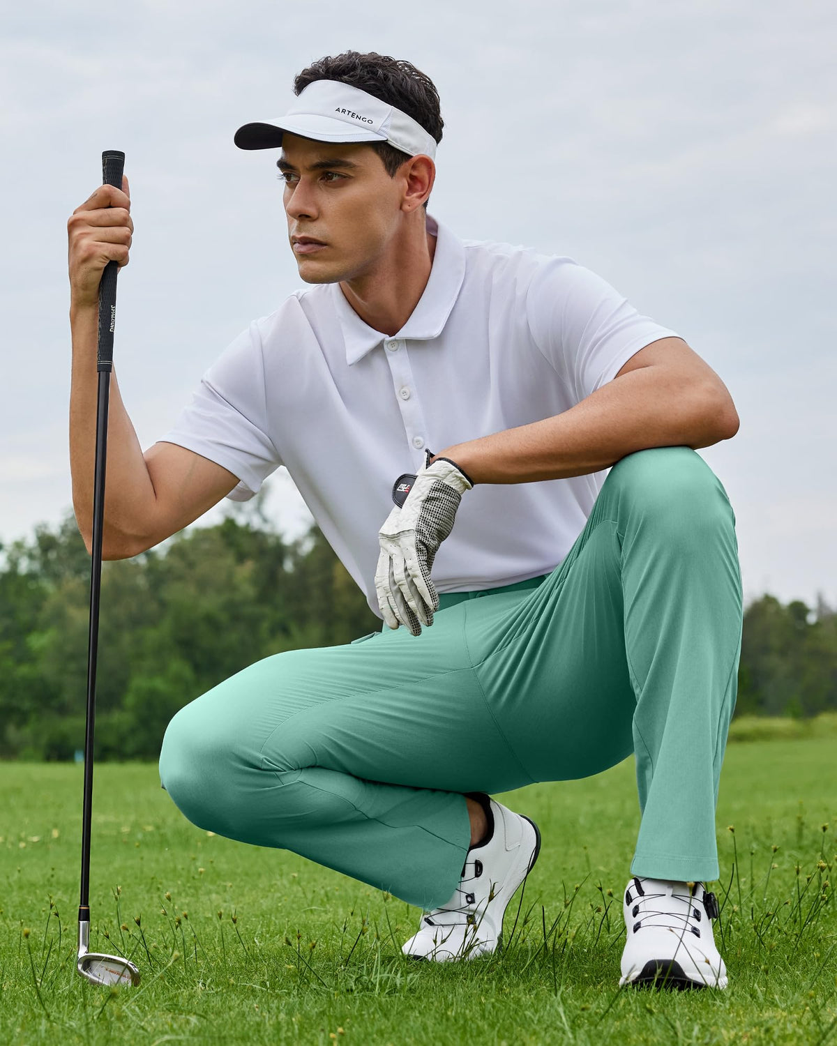 Vytroon Mens Golf Pants All-Day Stretch Chinos – Water-Resistant Quick Dry Trousers, 4 Pockets, Seafoam Green, 32W x 34L