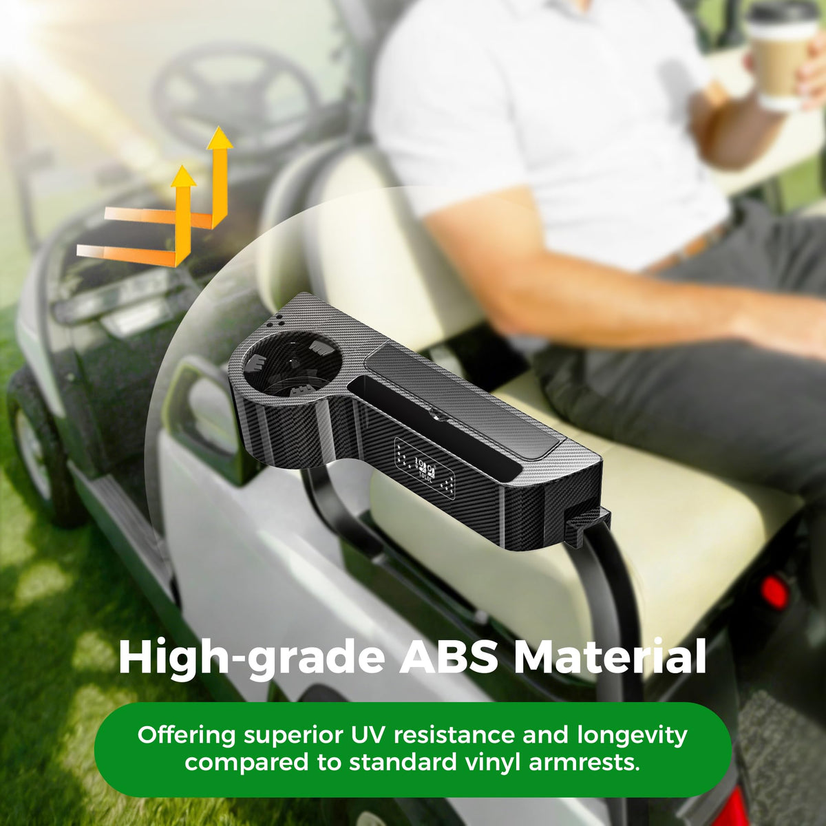 10L0L Golf Cart Armrest with Cup Holder Universal Fit for EZGO Club Car Yamaha | Premium Rear Seat Arm Rest with Phone Holder Carbon Fiber
