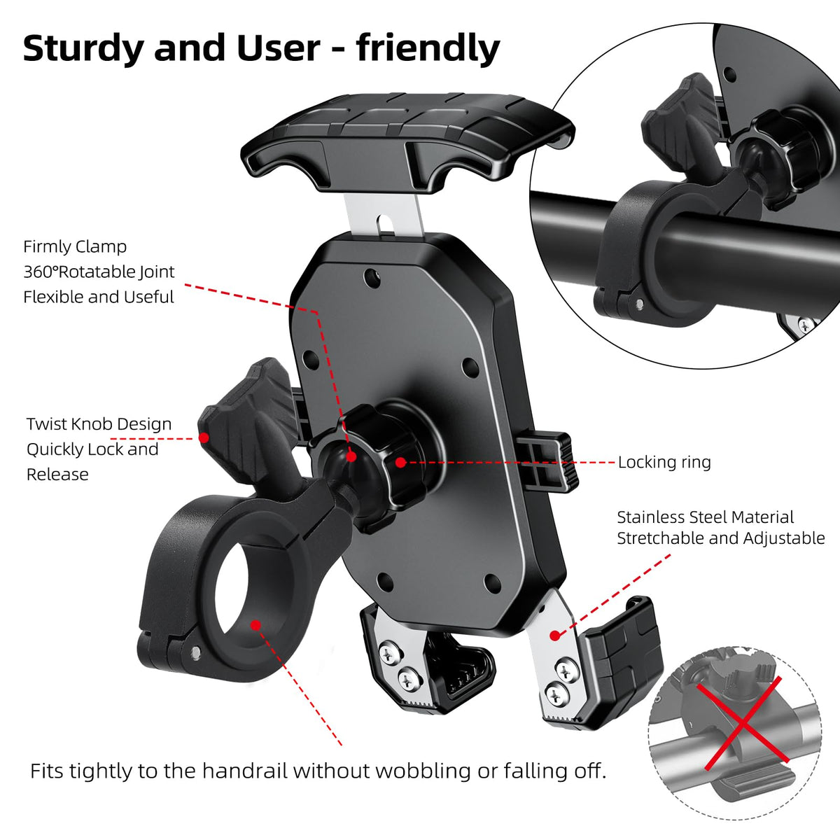 Secure attachment keeps your phone steady on uneven terrain