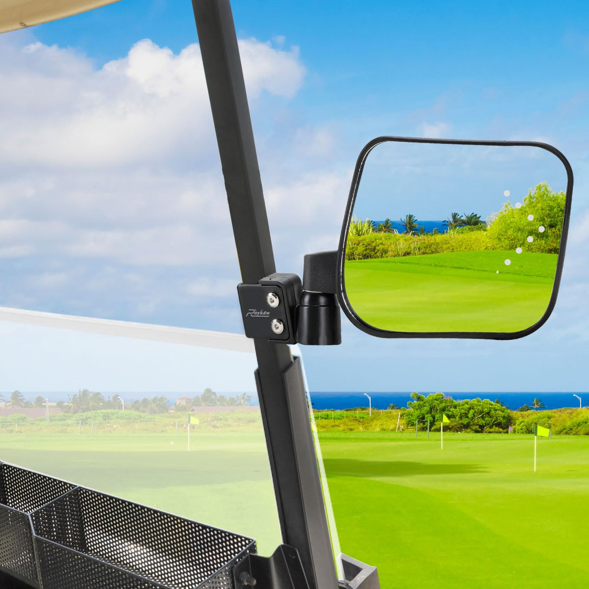 Roykaw Golf Cart No-Drill Folding Side Mirror with LED Turn Signals – Universal Fit (EZGO/Club Car/Yamaha) – 3 Brackets