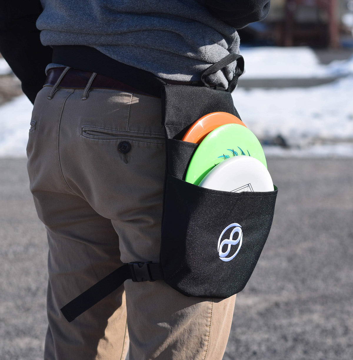 Infinite Discs Holster Grey cart loop setup for versatile disc golf carry