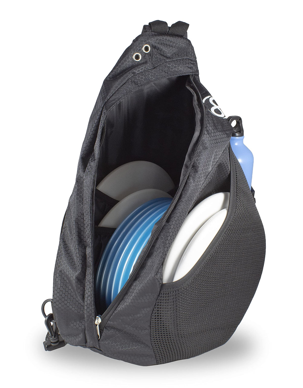 Infinite Discs Slinger Backpack interior pocket holds up to ten discs for fast swapping.