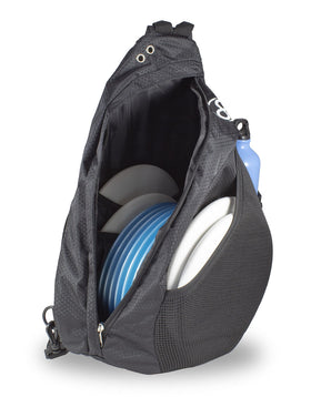 Infinite Discs Slinger Backpack interior pocket holds up to ten discs for fast swapping.