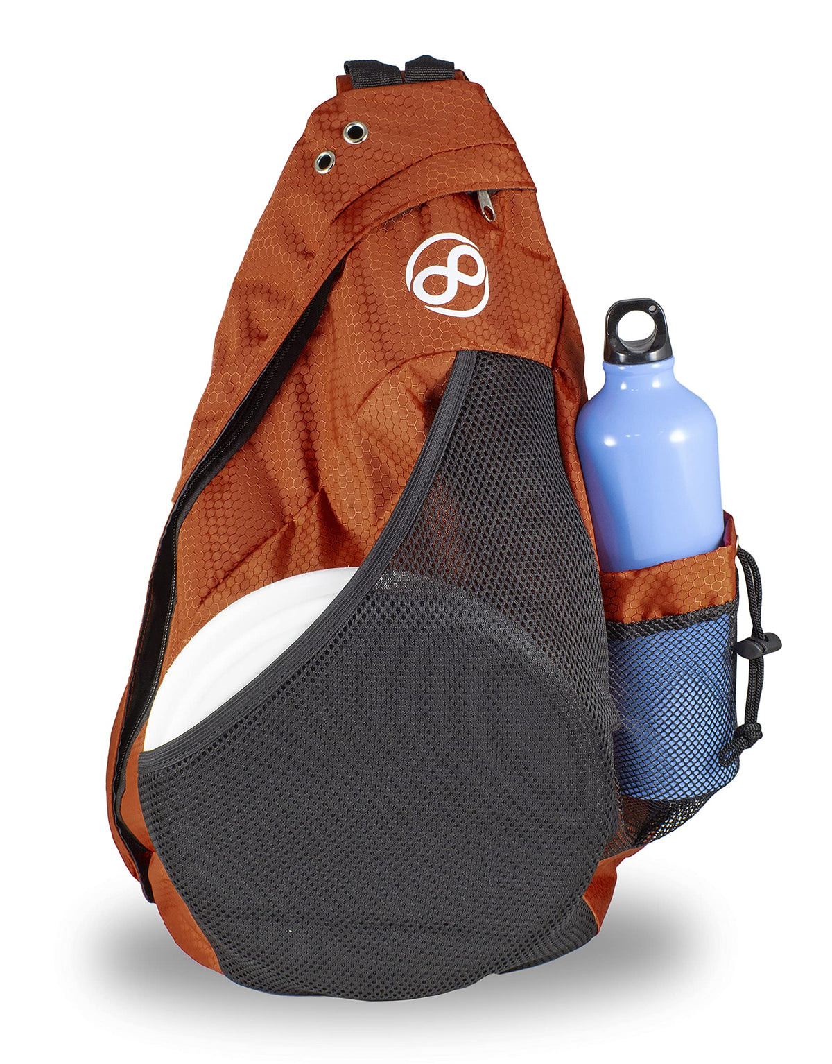 Infinite Discs Slinger backpack main compartment stores up to 10 discs for quick access during rounds.
