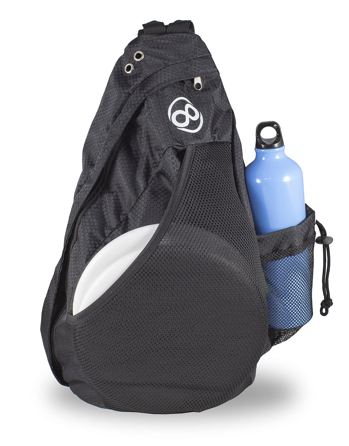 Infinite Discs Slinger Backpack top view showing quick-access disc storage for rounds.