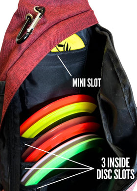 Infinite Discs Tournament Slinger back zipper pocket stores keys and phone securely.