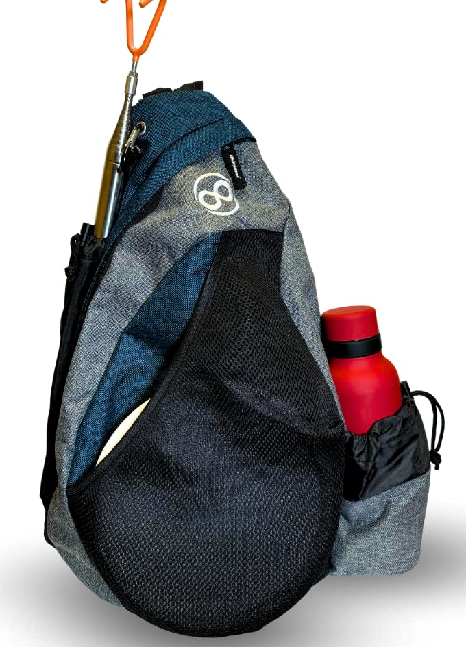 Infinite Discs Tournament Slinger Bag side view highlighting 12-disc capacity for quick rounds.