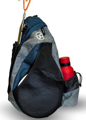 Infinite Discs Tournament Slinger Bag side view highlighting 12-disc capacity for quick rounds.