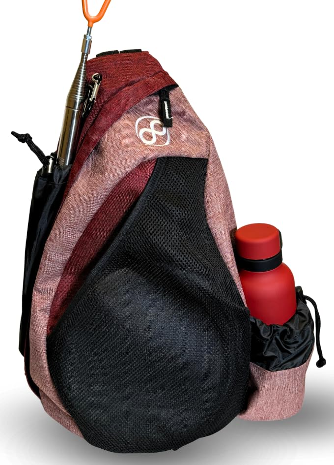 Infinite Discs Tournament Slinger bag showing 12-disc capacity for quick course setup.