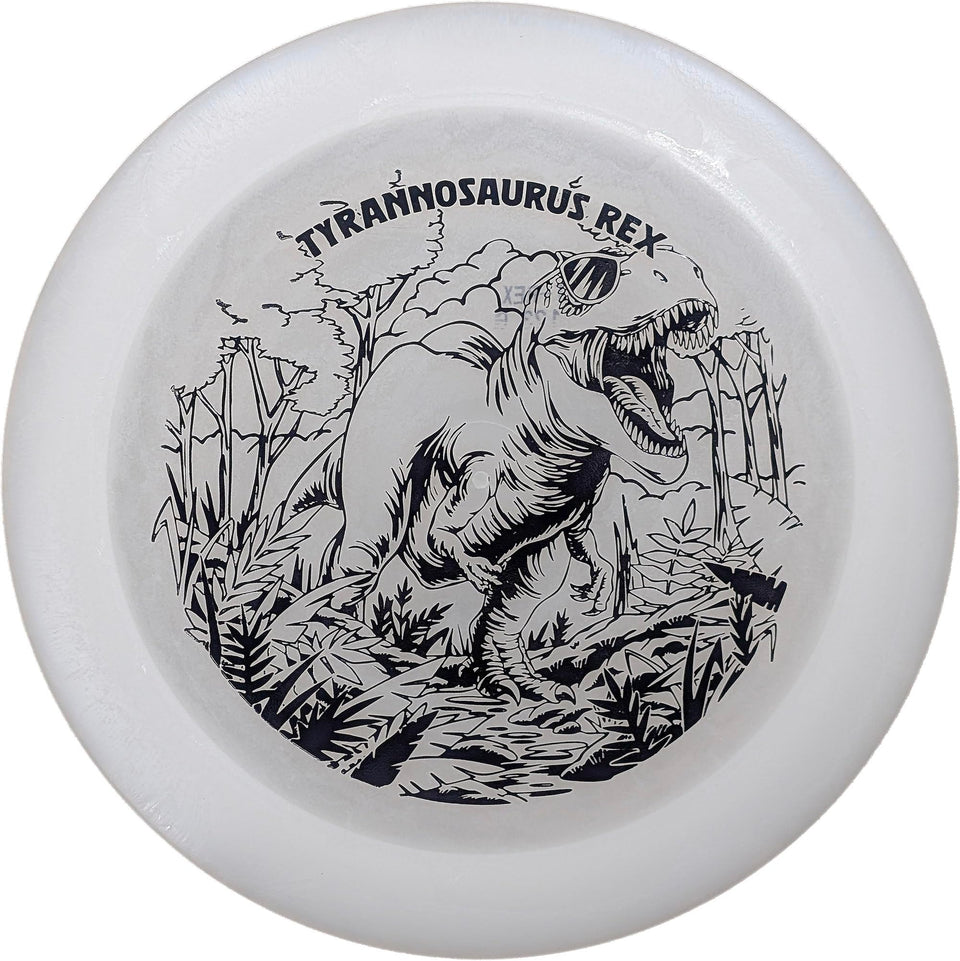 Infinite Discs Tyrannosaurus Rex distance driver for kids glows in the dark, ideal for dusk rounds.