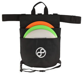 Infinite Discs Holster on the hip with adjustable straps for quick access.