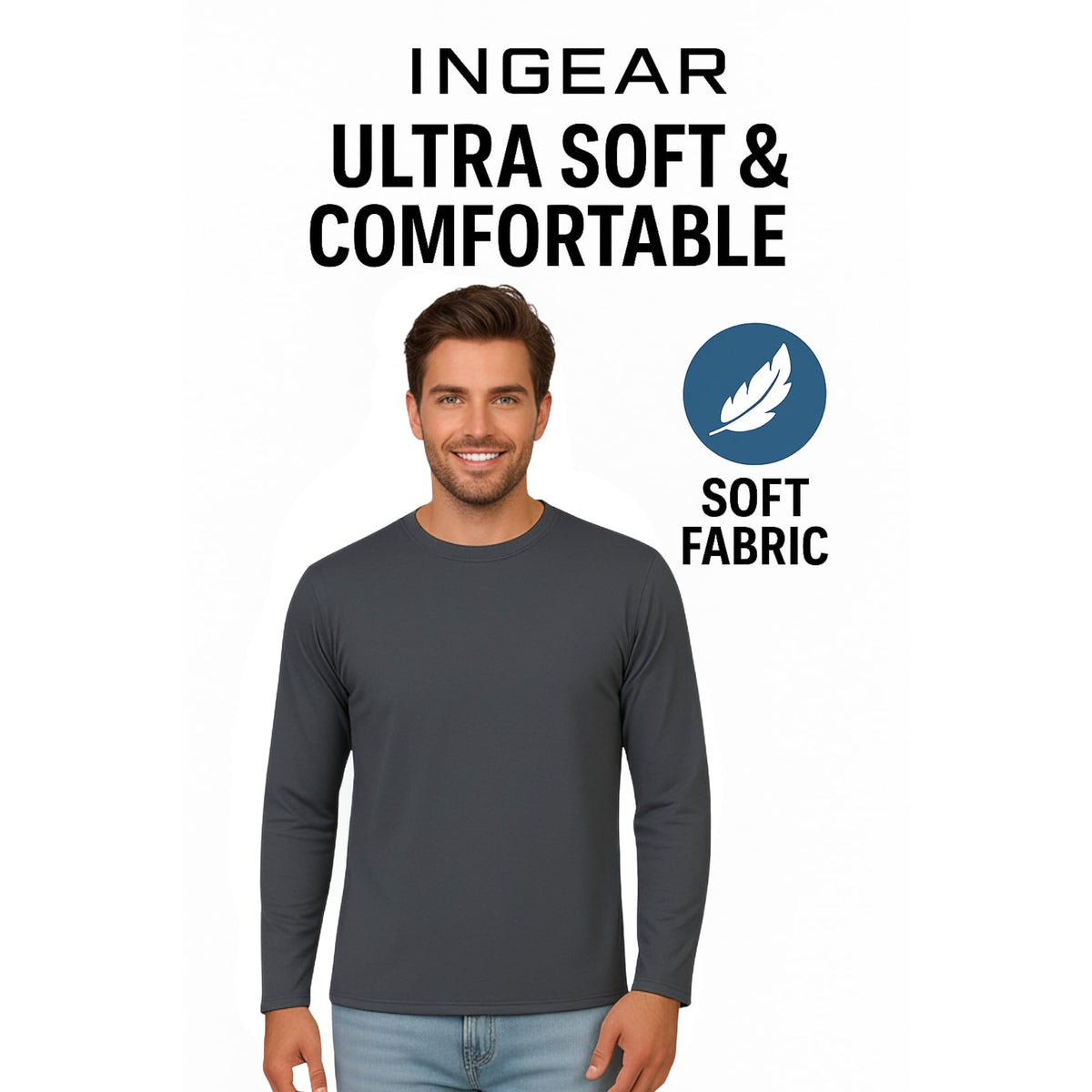 INGEAR back view of charcoal base layer emphasizing relaxed fit