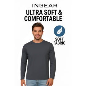 INGEAR back view of charcoal base layer emphasizing relaxed fit