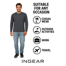 INGEAR neck seam detail on charcoal base layer showing flexible ribbed collar
