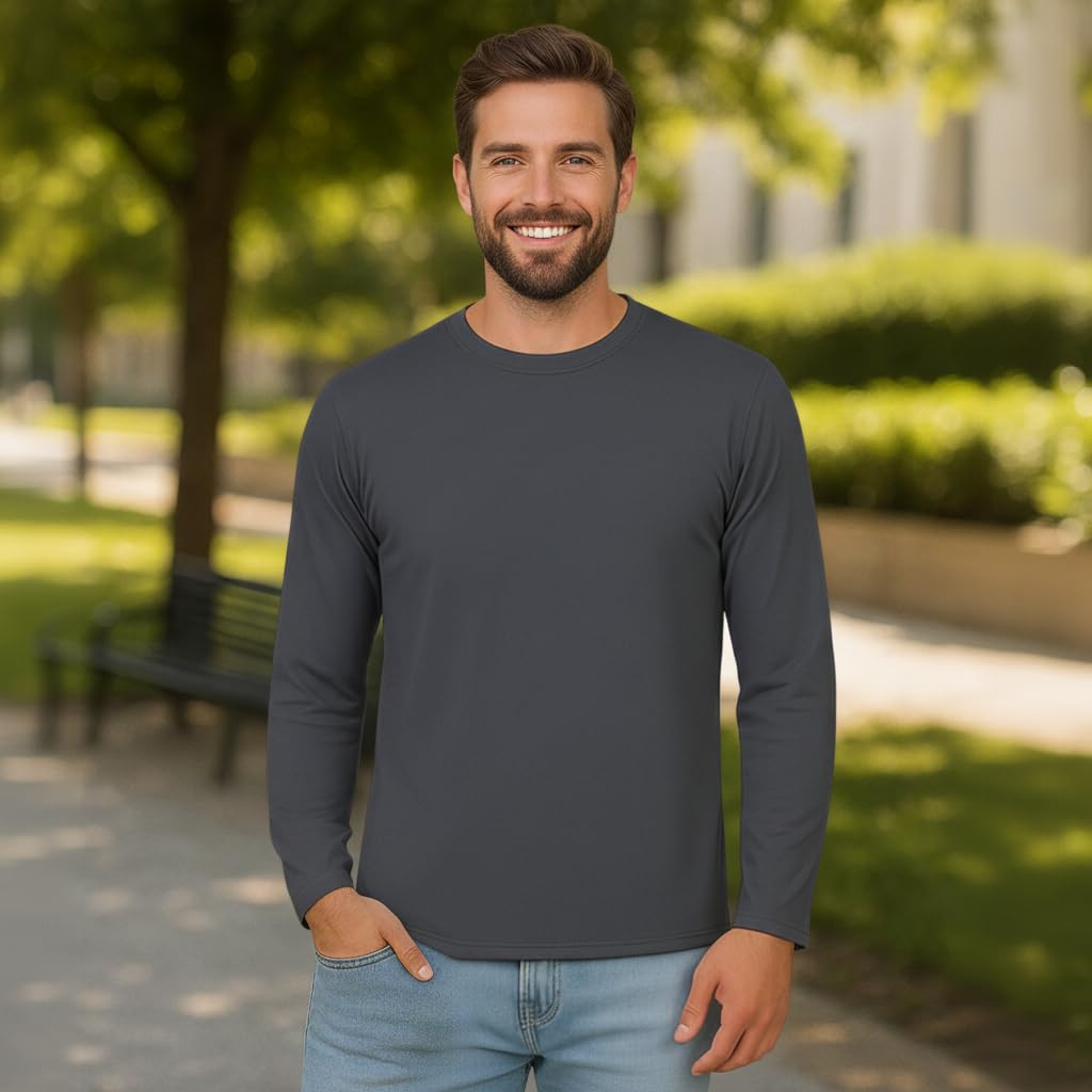 INGEAR base layer crewneck charcoal side view highlighting breathable jersey feel