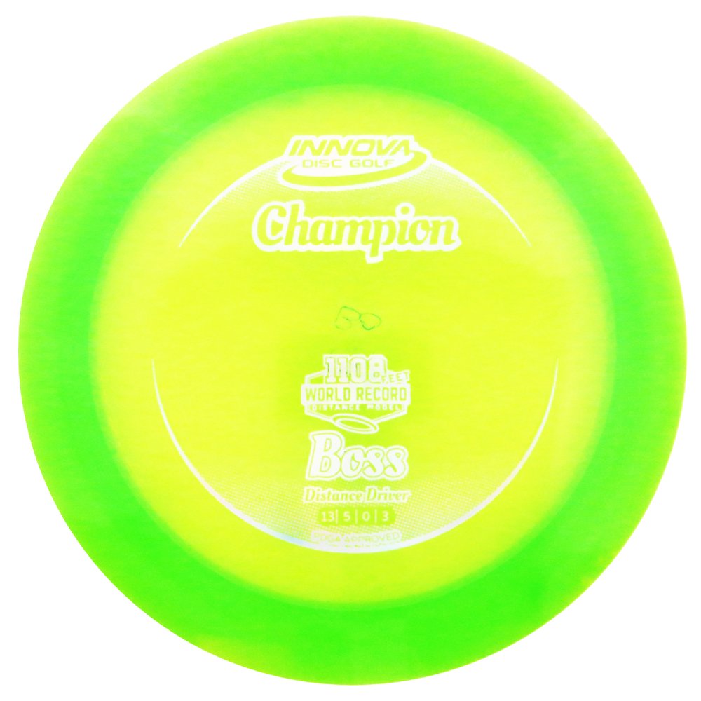 INNOVA Boss distance driver front view in Champion plastic shows fast stability for long drives.