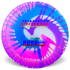 Innova Boss I-Dye Champion close-up design highlights vibrant patterns and translucent Champion plastic.