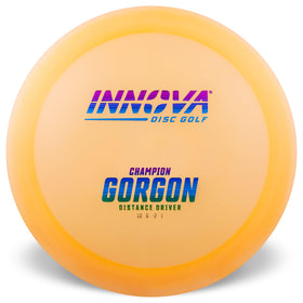 Innova Champion Gorgon branding and flight close-up, clear finish and stable feel.