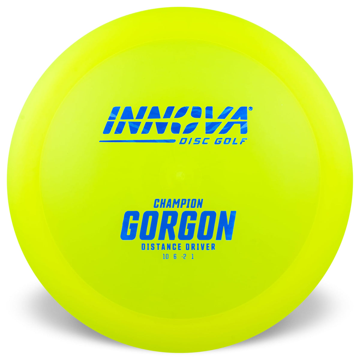 Innova Champion Gorgon distance driver front view, straight-glide potential and durable build.