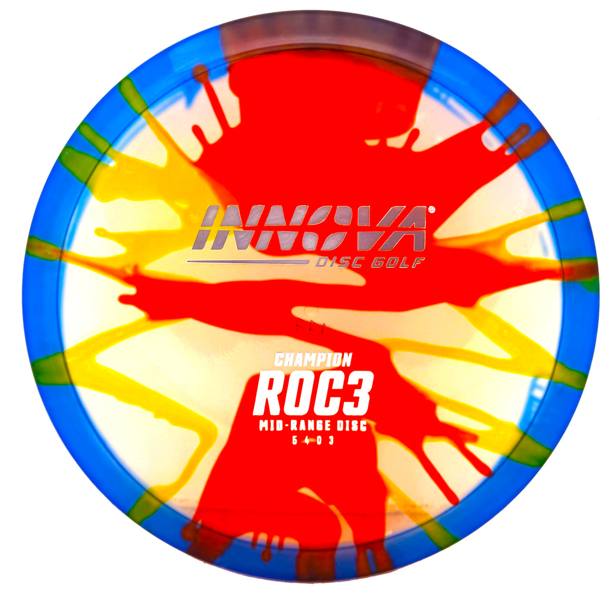 Innova Roc3 I-Dye midrange color-pattern close-up showing durable Champion plastic