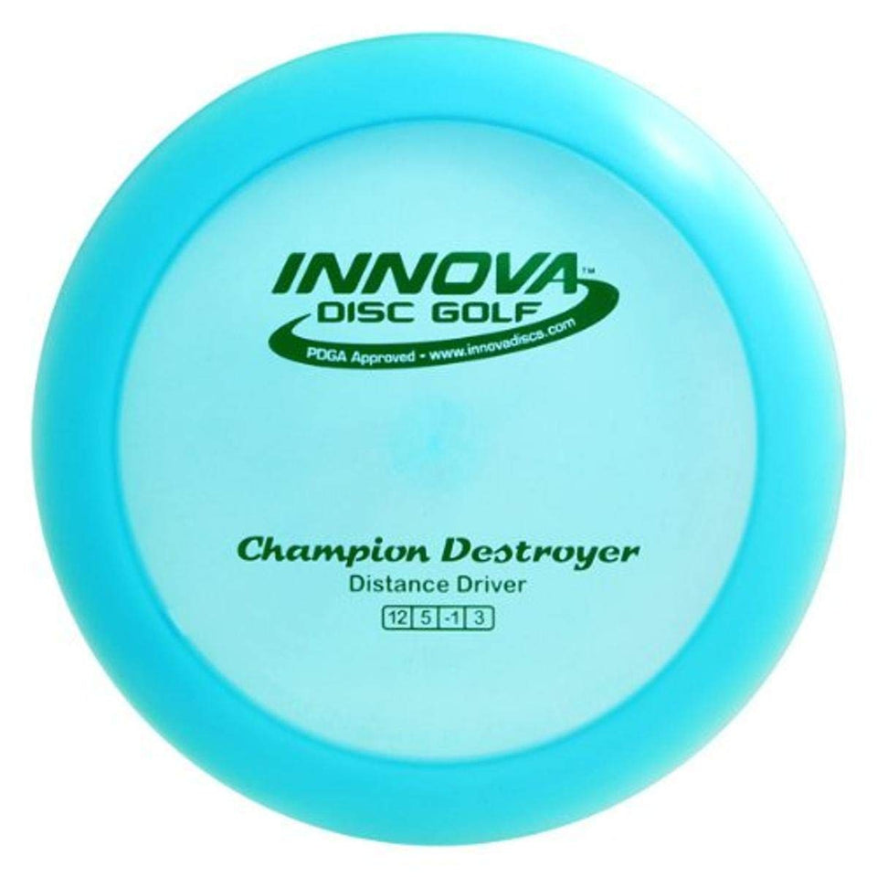 Innova Destroyer disc in flight for long-distance power drives in headwinds