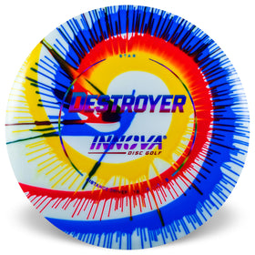 Innova Destroyer i-Dye Star in flight illustrating long-distance stability against headwinds