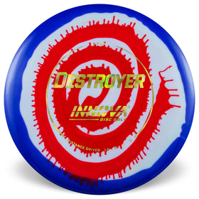Innova Destroyer i-Dye Star held in hand demonstrating comfortable grip for sidearm throws