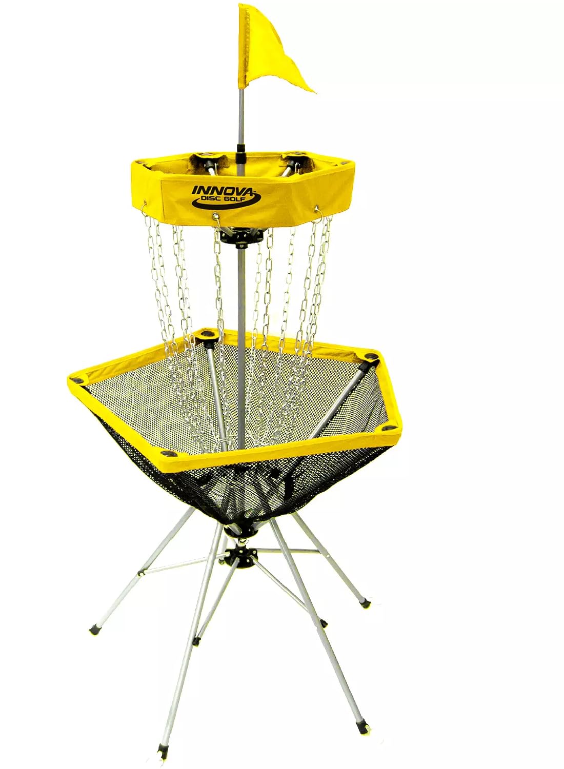Innova Disc Golf Discatcher Traveler basket in yellow for portable practice and quick setup.