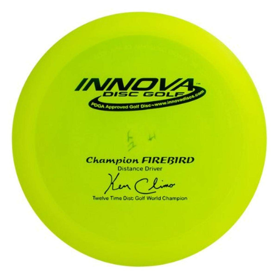 Innova Firebird distance driver in flight, ideal for off-fairway recovery and reliable fades.