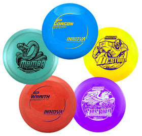 Innova Firebird distance driver in flight, overstable with wind-ready finish for tough lines.